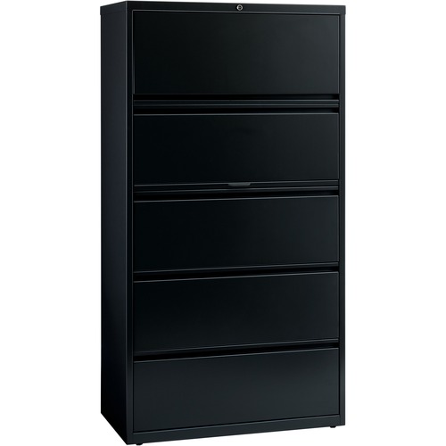Lorell Telescoping Suspension Lateral Files - 5-Drawer - 36" x 18.6" x 67.7" - 5 x Drawer(s) for File - Letter, Legal, A4 - Lateral - Rust Proof, Interlocking, Leveling Glide, Ball-bearing Suspension, Label Holder - Black - Recycled = LLR60551