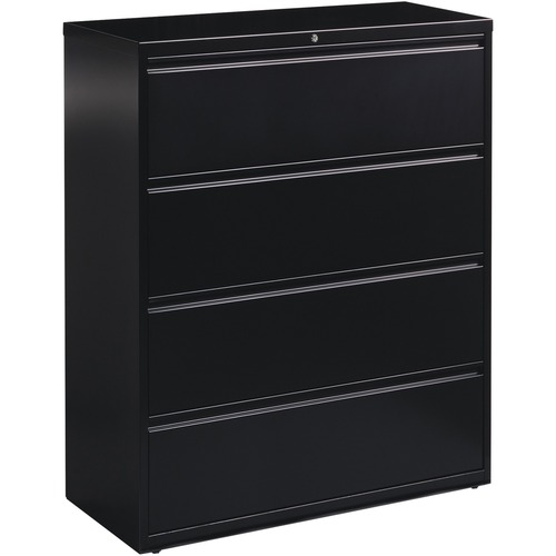 Lorell Lateral Files - 4-Drawer - 42" x 18.6" x 52.5" - 4 x Drawer(s) for File - Letter, Legal, A4 - Lateral - Interlocking, Leveling Glide, Label Holder, Ball-bearing Suspension - Black - Recycled = LLR60552