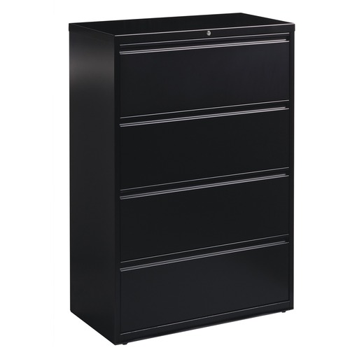 Lorell Lateral Files - 4-Drawer - 36" x 18.6" x 52.5" - 4 x Drawer(s) for File - Letter, Legal, A4 - Lateral - Ball-bearing Suspension, Leveling Glide, Label Holder, Interlocking - Black - Steel - Recycled = LLR60553