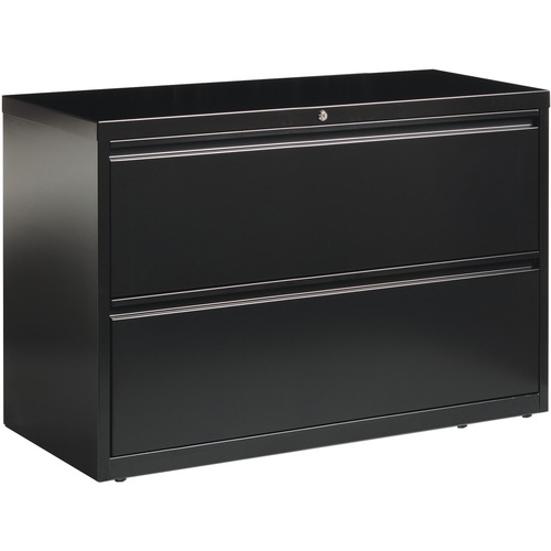 Lorell Lateral Files - 2-Drawer - 42" x 18.6" x 28.1" - 2 x Drawer(s) for File - Letter, Legal, A4 - Lateral - Interlocking, Leveling Glide, Ball-bearing Suspension, Label Holder - Black - Recycled = LLR60554