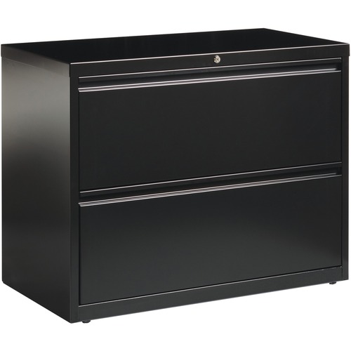 Lorell Fortress Series Lateral File - 36" Width x 18.6" Depth x 28.1" Height - 2 x Drawer(s) for File - Letter, Legal, A4 - Lateral - Leveling Glide, Label Holder, Ball-bearing Suspension, Interlocking - Black - Steel - Recycled