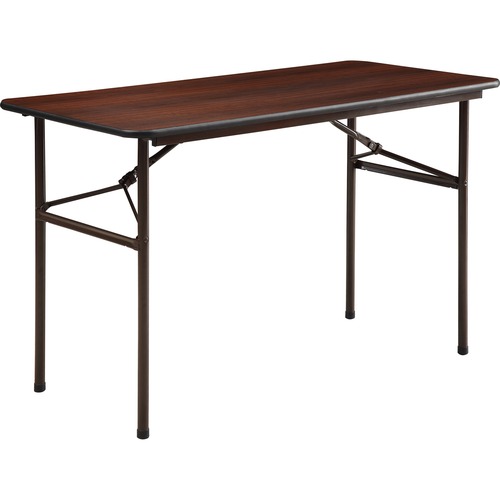 Lorell Economy Folding Table - For - Table TopMelamine Rectangle Top - 500 lb Capacity - 48" Table Top Length x 24" Table Top Width x 0.63" Table Top Thickness - 29" Height - Mahogany - 1 Each
