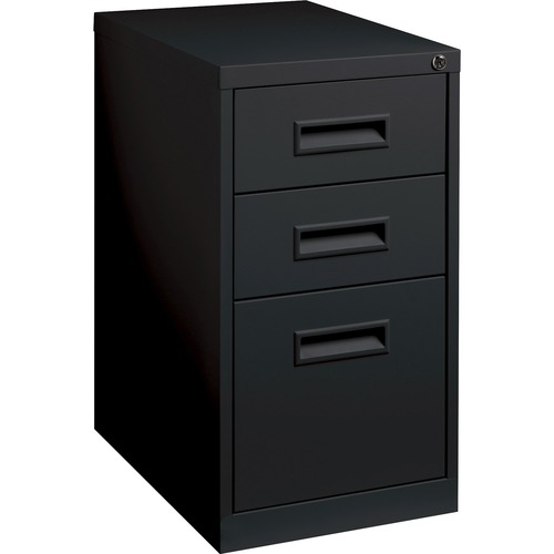 Lorell 22" Box/Box/File Mobile File Cabinet with Recessed Pull - 15" x 22" x 27.8" - 3 x Drawer(s) for Box, File - Letter - Security Lock, Ball-bearing Suspension - Black - Powder Coated - Steel - Recycled