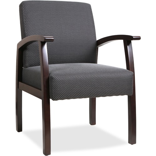 Lorell Thickly Padded Guest Chair - Espresso Frame - Four-legged Base - Charcoal - 1 Each