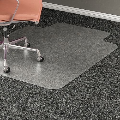 Lorell Plush-pile Wide-Lip Chairmat - Carpeted Floor - 53" Length x 45" Width x 0.173" Thickness - Lip Size 12" Length x 25" Width - Vinyl - Clear - 1Each