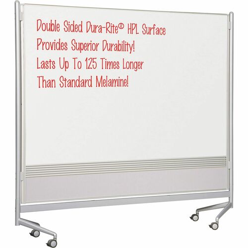 MooreCo Mobile Dry-erase Double-sided Partition - 76" (6.3 ft) Width x 74" (6.2 ft) Height - Rectangle - Assembly Required - 1 Each