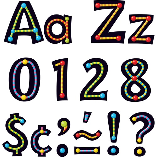 Trend 4" Ready Letter Alphabeads - 59 x Uppercase Letters, 20 x Numbers, 38 x Punctuation Marks, 83 x Lowercase Letters, 18 x Spanish Accent Mark Shape - Pin-up - 4" Height x 8" Length - Assorted - 1 / Pack