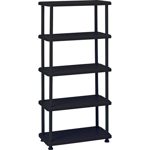 Iceberg Rough 'N Ready 5-Shelf Open Storage System - 36" x 18" x 74" - 5 x Shelf(ves) - 900 lb Load Capacity - Durable, Dent Proof, Scratch Resistant, Washable, Heavy Duty, Sturdy, Rust Proof - Black - Polyethylene, Polypropylene, Steel, Resin - Recycled 