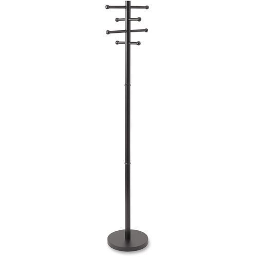 Advantus Wood Coat Tree - 8 Pegs - 68" Height - for Garment, Hat - Wood - Black - 1 Each