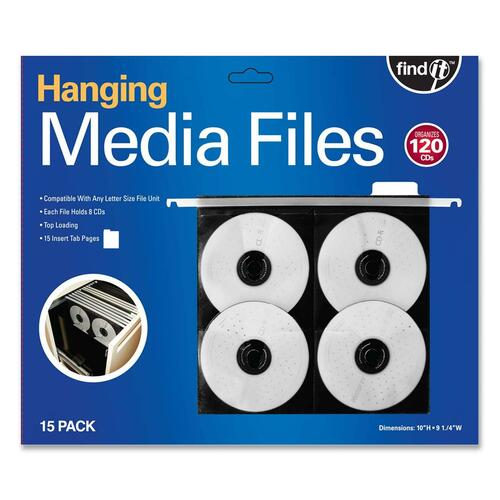 Find It Hanging CD/DVD Pages - Top Loading - Poly - Black - 8 CD/DVD