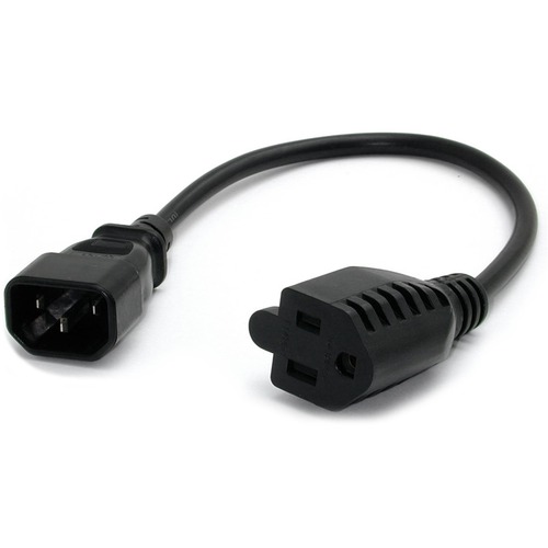 StarTech.com 1ft (0.3m) Power Extension Cord, IEC C14 to NEMA 5-15R, 10A 125V, 18AWG, Black, Outlet Extension Cable for Power Supplies - AC power extension cord 1ft (0.3m) 18AWG power supply extension cable IEC 60320 C14 to NEMA 5-15R; 125V at 10A; UL lis