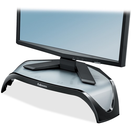 Fellowes Smart Suites™ Corner Monitor Riser - Up to 21" Screen Support - 40 lb Load Capacity - Flat Panel Display Type Supported - 5.1" Height x 18.5" Width x 12.5" Depth - Desktop - Acrylonitrile Butadiene Styrene (ABS) - Black, Gray