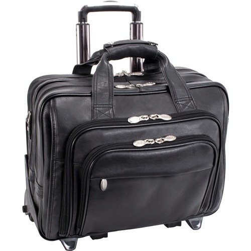 McKleinUSA 17" Leather Patented Detachable -Wheeled Laptop Briefcase - Shoulder Strap, Hand Strap, Handle15.4" Screen Support - 13.5" x 16.5" x 9" - Leather - Black