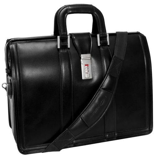 McKleinUSA 17" Leather Litigator Laptop Briefcase - Briefcase - Shoulder Strap, Hand Strap17" Screen Support - 13.75" x 18" x 7" - Leather - Black