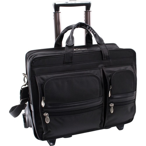 McKleinUSA 17" Nylon Patented Detachable -Wheeled Laptop Briefcase - Shoulder Strap, Hand Strap, Handle17" Screen Support - 13" x 17" x 7" - Nylon - Black