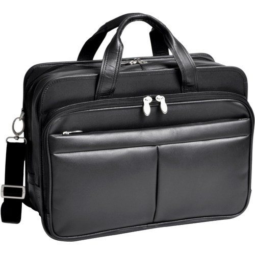McKleinUSA 17" Leather Expandable Double Compartment Laptop Briefcase w/ Removable Sleeve - Shoulder Strap, Hand Strap17" Screen Support - 13" x 17.5" x 10" - Leather - Black