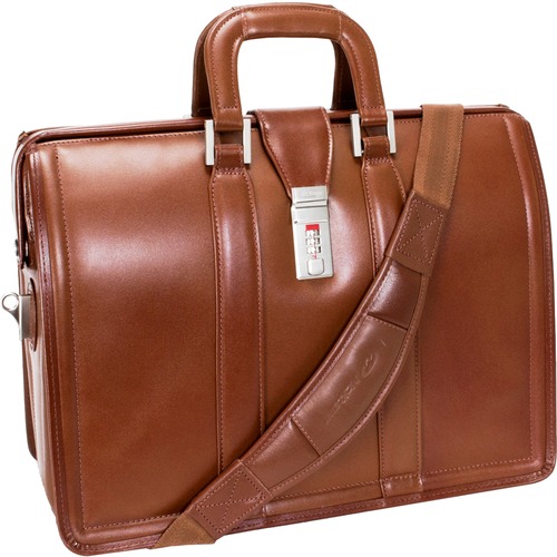 McKleinUSA 17" Leather Litigator Laptop Briefcase - Briefcase - Shoulder Strap, Hand Strap17" Screen Support - 13.75" x 18" x 7" - Leather - Brown