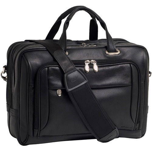 McKleinUSA 15.6" Leather Expandable Double Compartment Briefcase - Briefcase - Shoulder Strap, Hand Strap15.4" Screen Support - 12" x 16.5" x 8.5" - Leather - Black