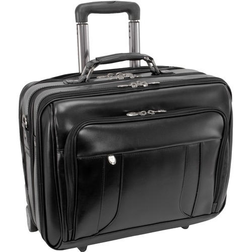 McKleinUSA 15.6" Leather Wheeled Laptop Overnight w/ Removable Briefcase - Shoulder Strap, Hand Strap, Handle17" Screen Support - 13.5" x 18.5" x 9" - Leather - Black