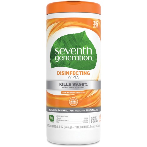 Seventh Generation Disinfecting Cleaner - Lemongrass Citrus Scent - 8" Length x 7" Width - 35 / Canister - 1 Each - Deodorize