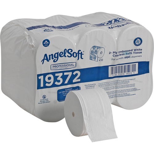 Angel Soft Professional Series Premium Embossed Coreless Toilet Paper - 2 Ply - 3.85" x 4.05" - 1125 Sheets/Roll - White - 18 / Carton