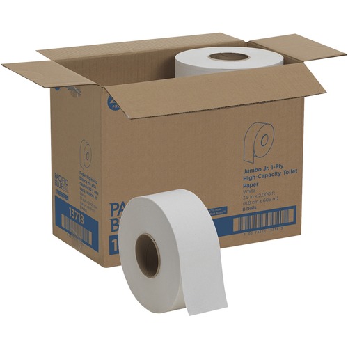 Pacific Blue Basic Jumbo Jr. High-Capacity Toilet Paper - 1 Ply - 3.50" x 2000 ft - 3.30" Roll Diameter - White - 8 / Carton