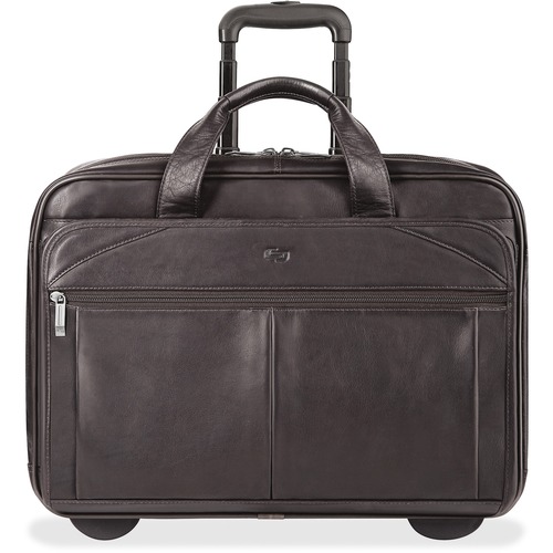 Solo Classic Carrying Case (Roller) for 15.6" Notebook - Brown - Leather Body - Checkpoint Friendly - Handle, Shoulder Strap - 13" Height x 17" Width x 6.3" Depth - 1 Each