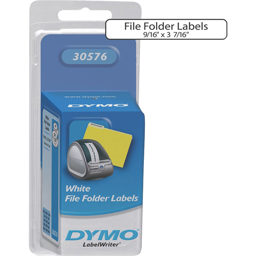 Dymo File Folder Labels - 9/16" Width x 3 7/16" Length - White - 130 Label