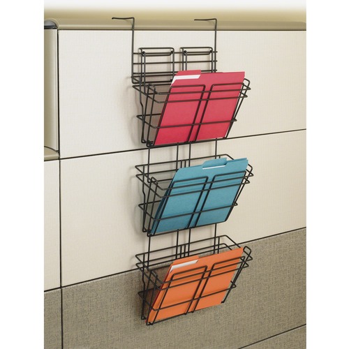Safco PanelMate Triple File Basket - 3 x Shelf Bin - 29.50" Height x 15.50" Width x 8.50" Depth - Epoxy - Charcoal - Steel - 1 Each
