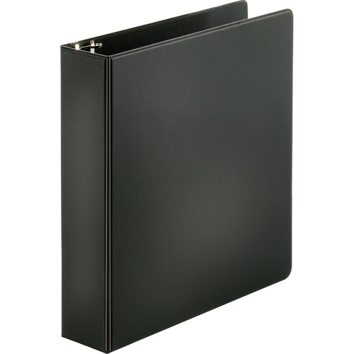 Business Source Basic Round-ring Binder - 2" Binder Capacity - Letter - 8 1/2" x 11" Sheet Size - 3 x Round Ring Fastener(s) - Inside Front & Back Pocket(s) - Vinyl - Black - 453.6 g - Recycled - Exposed Rivet, Non Locking Mechanism, Open and Closed Trigg - Standard Ring Binders - BSN09977