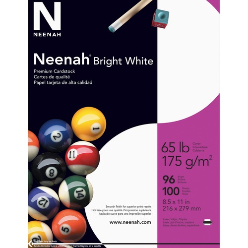 Neenah Card Stock - Bright White - Letter - 8 1/2" x 11" - 65 lb Basis Weight - Smooth - 100 / Pack