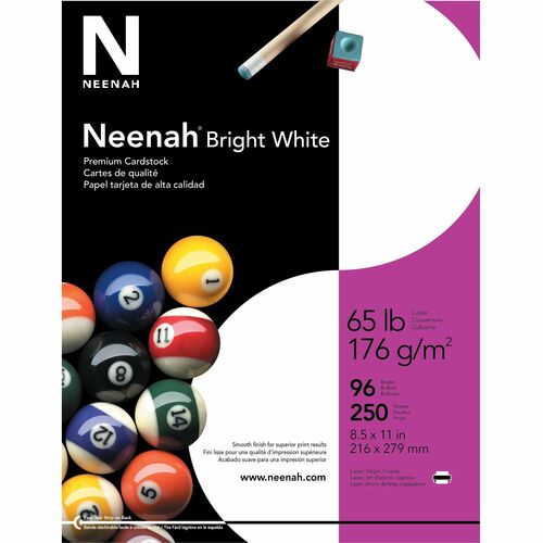 Neenah Inkjet, Laser Printable Multipurpose Card - Bright White - 96 Brightness - Letter - 8 1/2" x 11" - 65 lb Basis Weight - Smooth - 250 / Pack - Card Stock - NEE91904