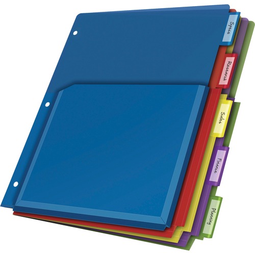 Cardinal Expanding Pocket Poly Divider - 5 x Divider(s) - 5 Tab(s)/Set - 9.8" Divider Width x 11.50" Divider Length - Letter - 8.50" Width x 11" Length - 3 Hole Punched - Translucent Poly Divider - Multicolor Poly Tab(s) - Non-stick, Insertable Tab, PVC-f