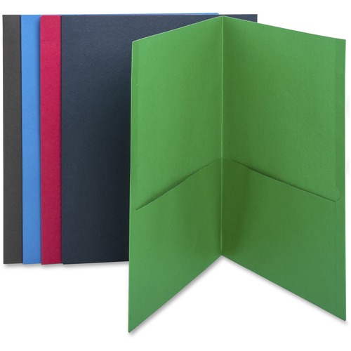 Business Source Letter Recycled Pocket Folder - 8 1/2" x 11" - 100 Sheet Capacity - 2 Internal Pocket(s) - Paper - Assorted - 35% Recycled - 25 / Box