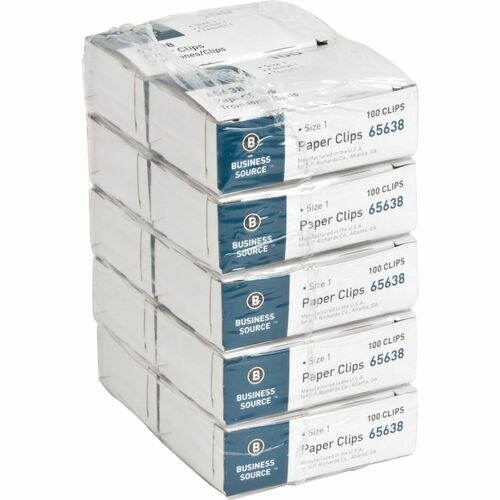 Business Source Paper Clips - No. 1 - 1000 / Pack - Silver - Steel = BSN65638