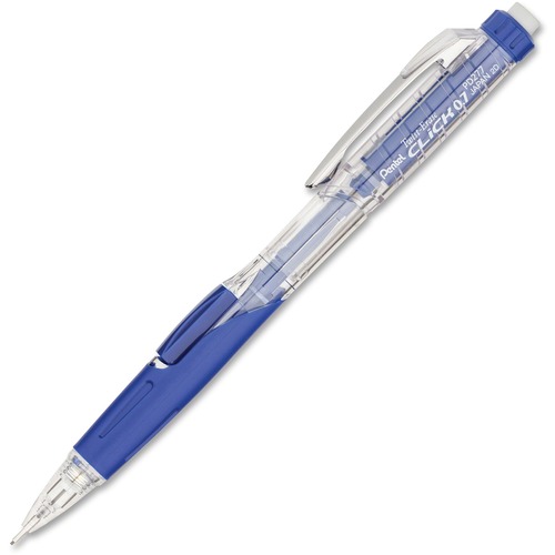 Pentel .7mm Twist-Erase Click Mechanical Pencil - 0.7 mm Lead - #2 - Refillable - Transparent, Blue Barrel - 1 Each