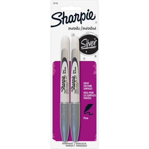 Sharpie Metallic Permanent Markers - Fine Marker Point - 0.5 mm Marker Point Size - Silver - 2 / Pack