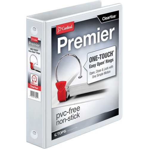 Cardinal EasyOpen ClearVue Locking Round Ring Binder - 1 1/2" Binder Capacity - Letter - 8 1/2" x 11" Sheet Size - 325 Sheet Capacity - 1 3/5" Spine Width - 3 x Round Ring Fastener(s) - 2 Inside Front & Back Pocket(s) - Vinyl - White - 1.06 lb - Sheet Lif