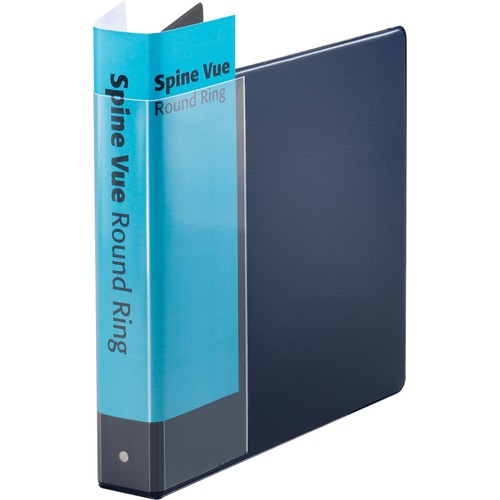 Cardinal Spine Vue Locking Round Ring Binders - 1 1/2" Binder Capacity - Letter - 8 1/2" x 11" Sheet Size - 375 Sheet Capacity - 3 x Round Ring Fastener(s) - 2 Inside Front & Back Pocket(s) - Vinyl - Navy - 1.10 lb - Hinged, Locking Ring, Clear Overlay, C