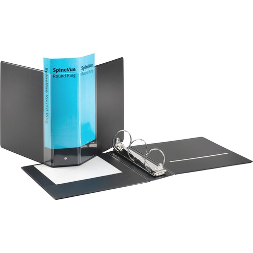 Cardinal Spine Vue Locking Round Ring Binder - 3" Binder Capacity - Letter - 8 1/2" x 11" Sheet Size - 625 Sheet Capacity - 3 x Round Ring Fastener(s) - 2 Inside Front & Back Pocket(s) - Vinyl - Black - 1.50 lb - Hinged, Locking Ring, Clear Overlay, Conce