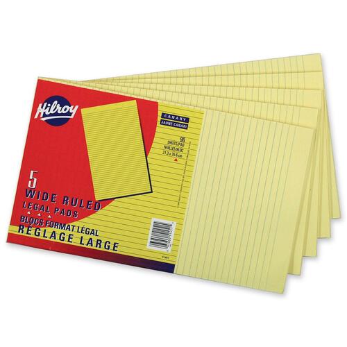 Hilroy Figuring Pad - 90 Sheets - 0.31" Ruled - 8 3/8" x 14" - Canary Paper - 5 / Pack