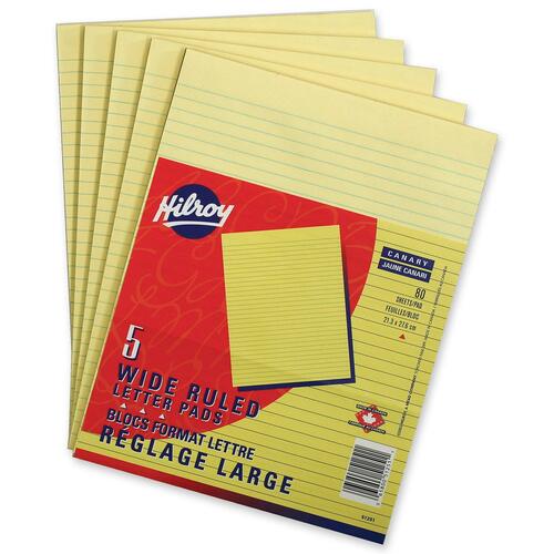 Hilroy Figuring Pad - 80 Sheets - 0.31" Ruled - 8 3/8" x 10 7/8" - Canary Paper - 5 / Pack