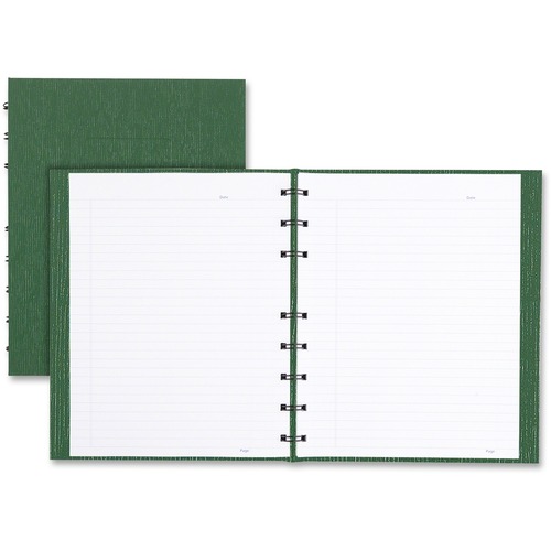 Blueline Executive Wirebound Notebook - 150 Sheets - Twin Wirebound - Ruled - 9 1/4" x 7 1/4" - Green Cover - Hard Cover, Micro Perforated, Tab, Index Sheet, Pocket, Self-adhesive Tab - Recycled - 1Each