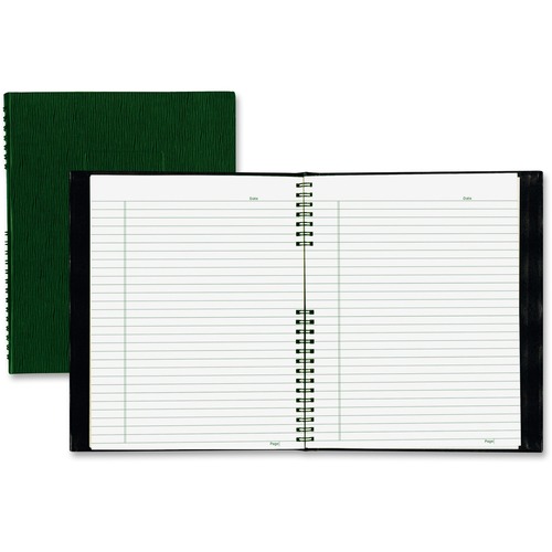 Blueline NotePro Hard Romanel Cover Notebook - Letter - 200 Sheets - Twin Wirebound - 8 1/2" x 11" - Green Cover - Pocket, Hard Cover, Index Sheet, Micro Perforated, Self-adhesive Tab - Recycled - 1Each