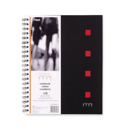 Hilroy 06016 Cambridge City Notebook - 70 Sheets - Twin Wirebound - 6 1/2" x 9 1/2" - White Paper - Black Cover - Poly Cover - Perforated, Durable Cover - 1 Each