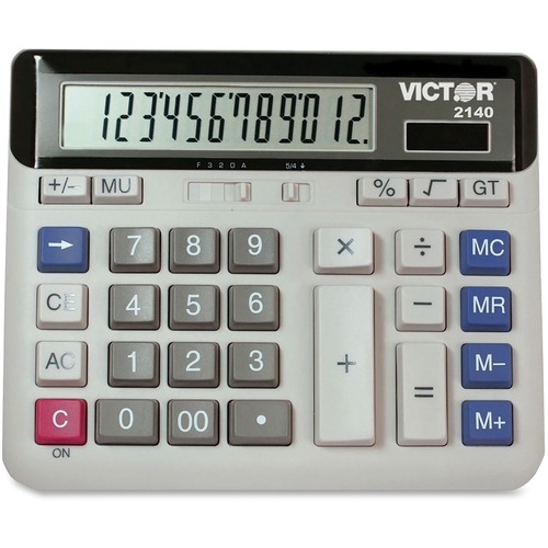 Victor 12-digit XL LCD Desktop Calculator - Independent Memory - 12 Digits - LCD - Battery/Solar Powered - 7.5" x 6" x 1.6" - 1 Each = VCT2140