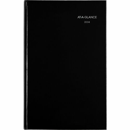 AT-A-GLANCE® Recycled Monthly Planner - Julian Dates - Monthly - 12 Month - January 2024 - December 2024 - 1 Month Double Page Layout - 7 7/8" x 11 7/8" Sheet Size - Wire Bound - Black - Paper - Bilingual, Hard Cover - 1 Each