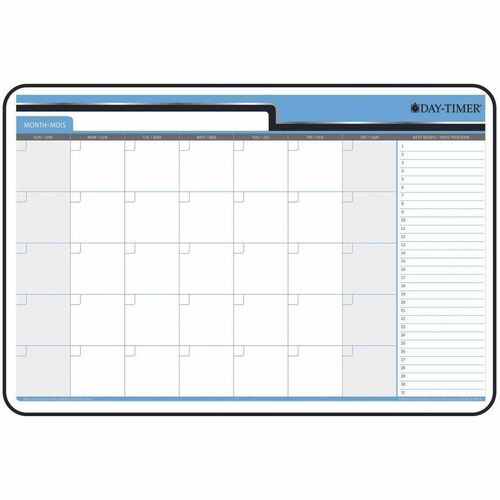 Quartet Durable 30 Day Undated Calendar - 1 Month - 24" x 36" Sheet Size - Black - Vinyl, Hardboard - Erasable, Laminated, Bilingual - 1 Each - Organizer Boards - DTM59730