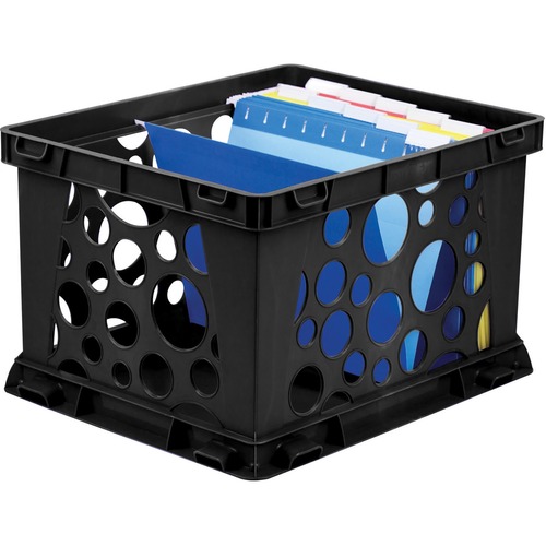 Storex Lightweight Portable File Crate - External Dimensions: 14" Width x 24.3" Depth x 16.8"Height - Media Size Supported: Letter, Legal - Light Duty - Stackable - Plastic - Black - For File - Recycled 