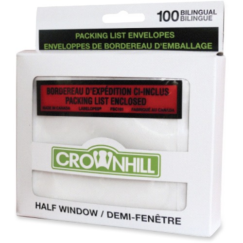 Crownhill Backloading Poly Packing List Envelope - Packing List - 5" Width x 4" Length - 100 / Pack - Clear